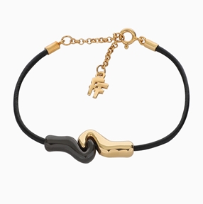 Psyche Silver 925° Bracelet With Black Cord And 18K Yellow Gold Plating-