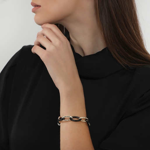 The Chain Addiction bicolor bracelet with black irregular link-