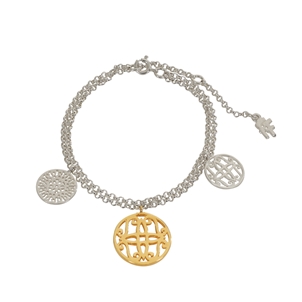 Kallos double-chain silver bracelet with three coin motif-