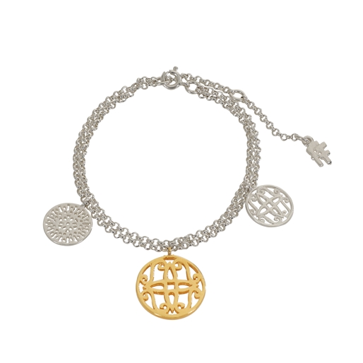 Kallos double-chain silver bracelet with three coin motif-
