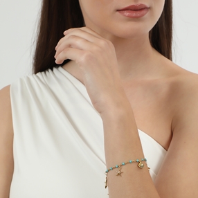Mare Bello gold plated chain bracelet with turquoise enamel and charms-