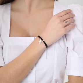 Fashionable.Me satin bracelet with silver cross-