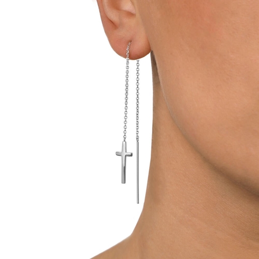 Carma silver plated drop through earrings-