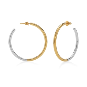 Bi-Metal Chic 18K Yellow Gold & Silver Plated Brass Large Hoops-