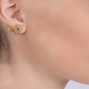 The Dreamy Flower ασημένια 925° τρυπητά ear cuffs σε 18K κίτρινη επιχρύσωση με μοτίφ λουλουδιών-