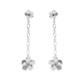 The Dreamy Flower silver 925° long pierced earrings with flowers motif-