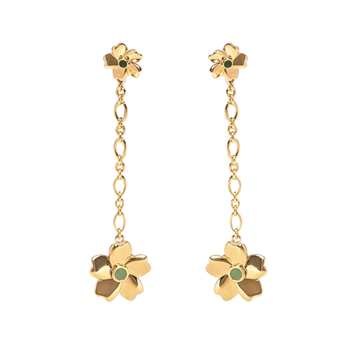 The Dreamy Flower silver 925° long pierced earrings with 18K yellow gold plating and flowers motif-