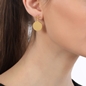 The Simple Reflection short gold plated jacket earrings with discus motif-