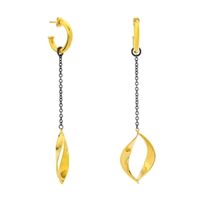 Flaming Soul Earrings With 18K Yellow Gold Plated Hoops And 18K Yellow Gold Plated Flame Motif-