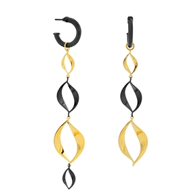 Flaming Soul Earrings With Gun Plated And 18K Yellow Gold Plated Flame Motif Hoops-