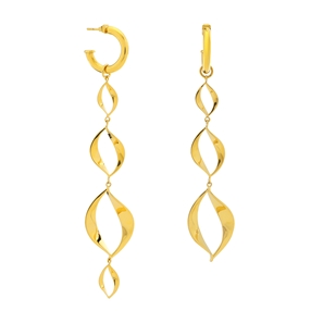 Flaming Soul Earrings With 18K Yellow Gold Plated Hoops And 18K Yellow Gold Plated Chain With Flame Motif-