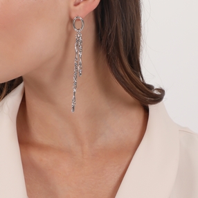 The Chain Addiction silvery earrings with double asymmetric chain-