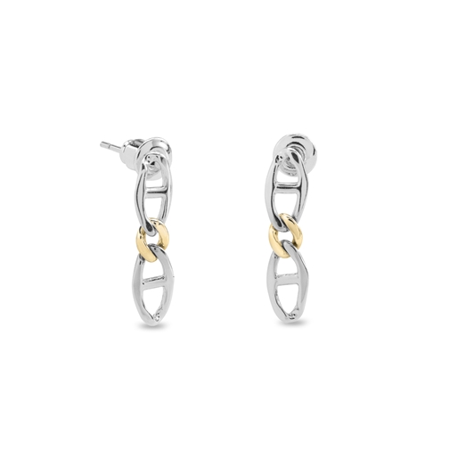 The Chain Addiction II silvery earrings with gold plated element -