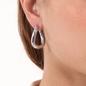 Hoops! Wavy Oval Silvery Earrings-