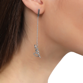 Melting Heart silver chain earrings with love motif-
