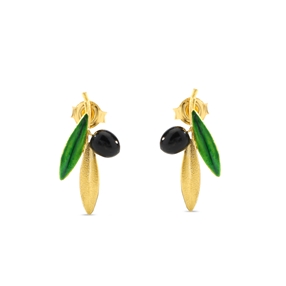 Earings 18K Yellow Gold Plated Silver 925° And Olive With Leaves Motif-