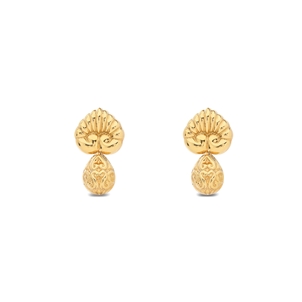 Archaics gold plated earrings anthemion and carved drop-