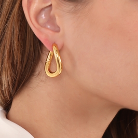 Hoops! Wavy Oval Gold Plated Earrings-
