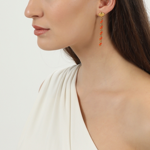 Mare Bello gold plated chain earrings with coral enamel-