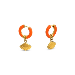 Mare Bello gold plated hoops with coral enamel and shell-