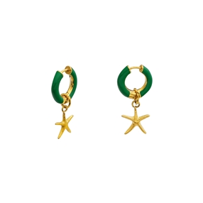 Mare Bello gold plated hoops with green enamel and starfish-