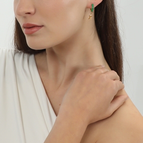 Mare Bello gold plated hoops with green enamel and starfish-