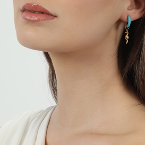 Mare Bello gold plated hoops with turquoise enamel and sea horse-