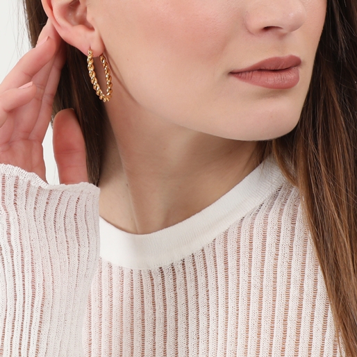 Hoops! oval braided gold plated earrings-