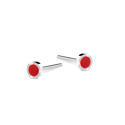Fashionable.Me silver round studs with red enamel-