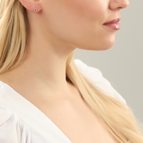 Fashionable.Me silver round studs with blue enamel-