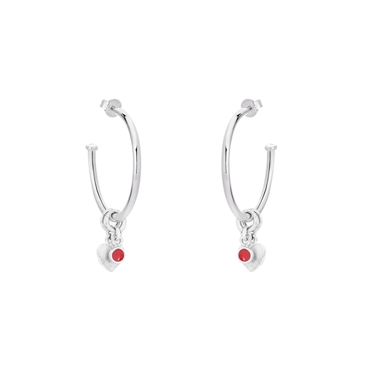 Fashionable.Me small silver hoops with heart and red round charms-