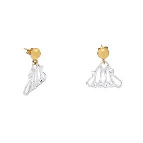 Winged Spirit short bicolor silver earrings with wing motif-