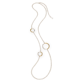 Bi-Μetal Chic 18K Yellow Gold & Silver Plated Brass Long Necklace-