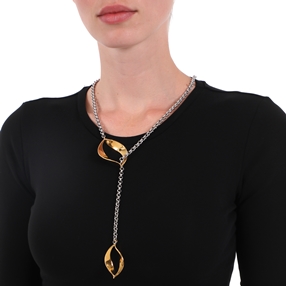 Flaming Soul adjustable silvery necklace with gold plated motifs-