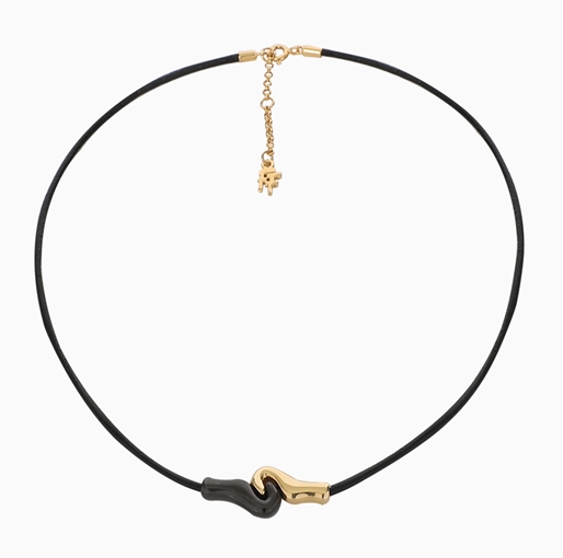  Psyche Silver 925° Necklace With Black Cord And 18K Yellow Gold Plating-