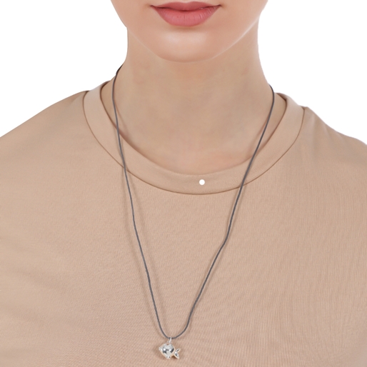 Fashionable.Me Grey Cord Necklace With Silver Fish Motif-