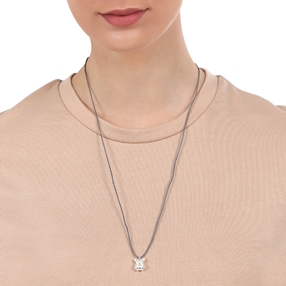 Fashionable.Me Grey Cord Necklace With Silver Small Bear Motif-