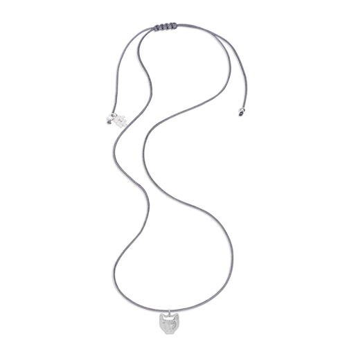 Fashionable.Me Grey Cord Necklace With Silver Cat Motif-