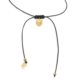 Fashionable.Me Cord Necklace With 18K Yellow Gold Plated Silver 925° Small Cat Motif-