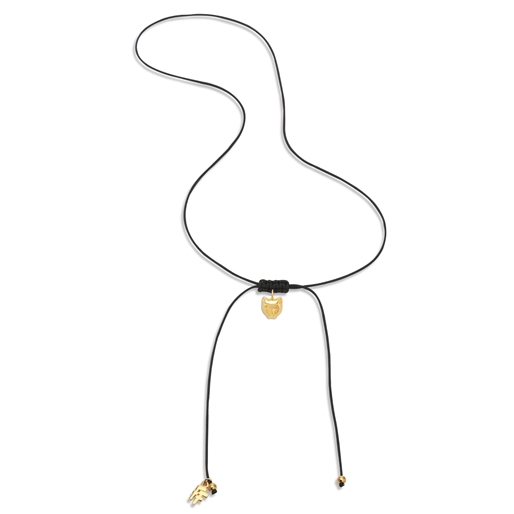 Fashionable.Me Cord Necklace With 18K Yellow Gold Plated Silver 925° Small Cat Motif-