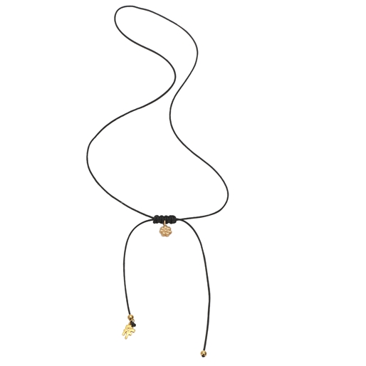 Fashionable.Me Cord Necklace With Gold Plated Flower Motif-