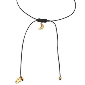 Fashionable.Me Cord Necklace With 18K Yellow Gold Plated Silver 925° Small Moon Motif-