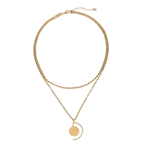 Reflection 18K Yellow Gold Plated Double Chain Necklace With Discus Motif-
