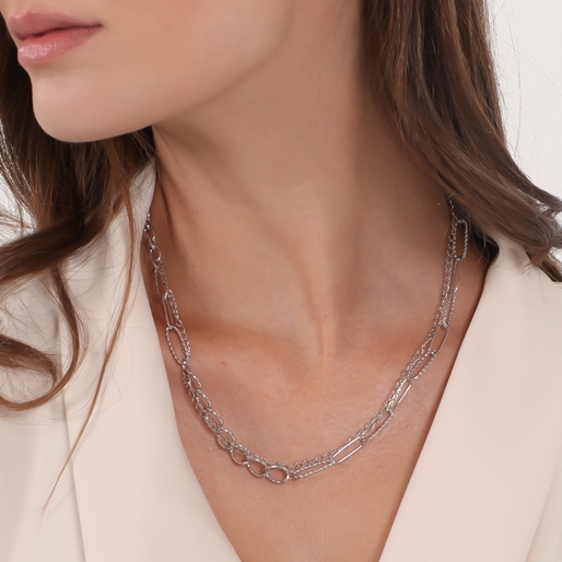 The Chain Addiction II short double-chain silvery necklace -