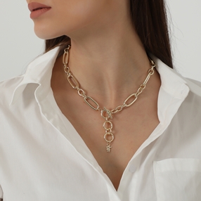 The Chain Addiction gold plated necklace with oval and round links-