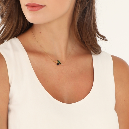Anima Olea short silver necklace with leaves and olive motif-