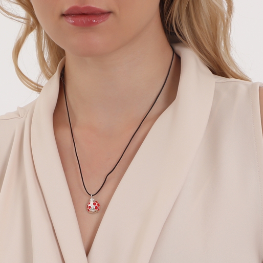 Fashionable.Me Cord Necklace with Silver Ladybug Motif -