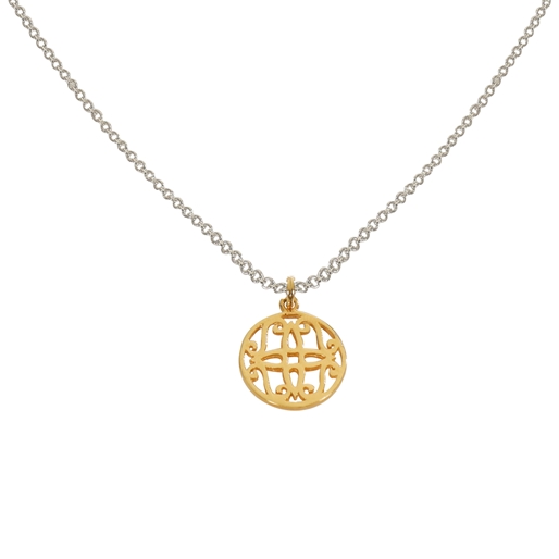 Kallos short silver necklace with gold plated coin motif-
