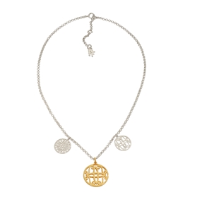 Kallos short silver necklace with three coin motifs-