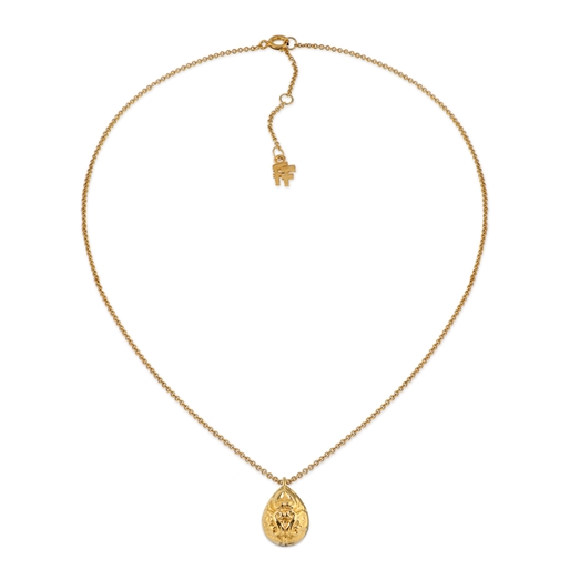 Archaics short gold plated necklace with carved drop-